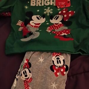 Kids Green and Gray Mickey & Minnie Holiday Pajama Set